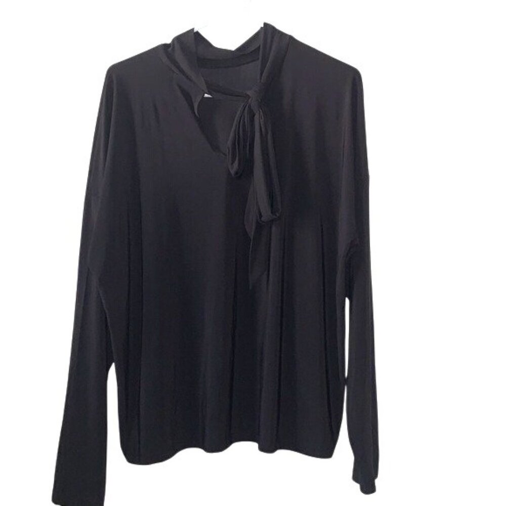 Nine West Black Long Sleeve Blouse With Tie Neck Detail XXL Polyester Spandex